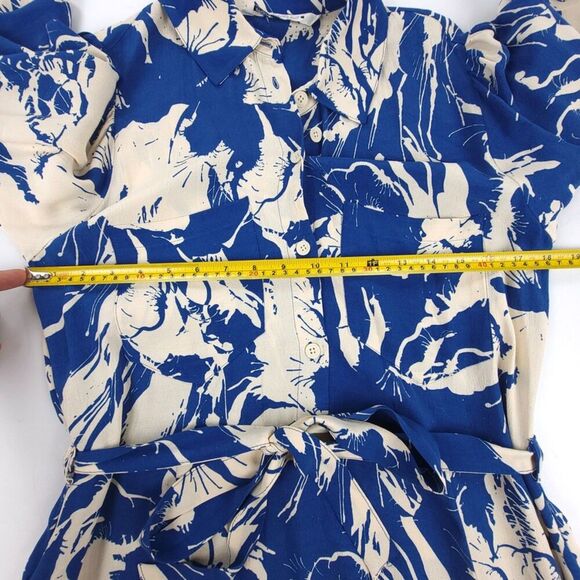ZARA Emilie Belted Long Sleeve Printed Midi Shirt Dress Quiet Luxury Medium Blue - Picture 3 of 8